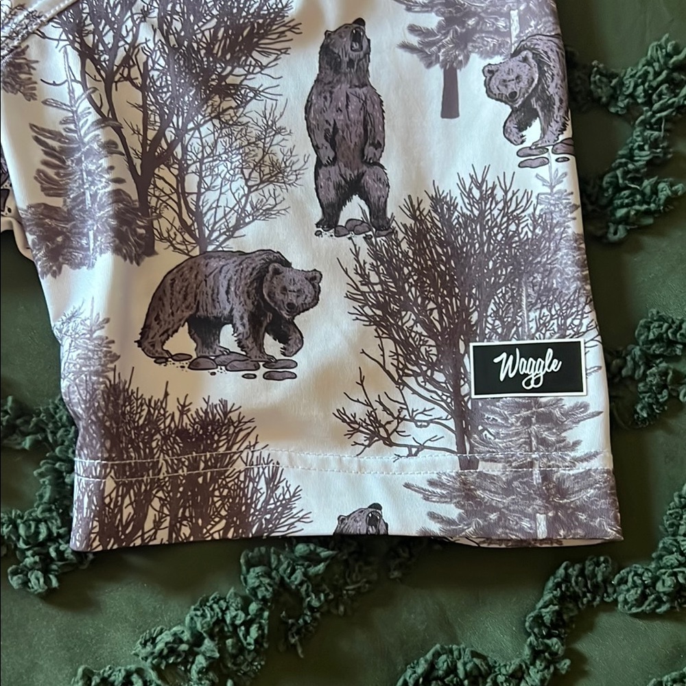 Waggle Golf Brown and White Bear Print Polo Shirt - Picture 3 of 5